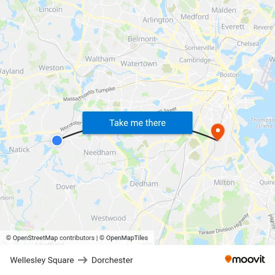 Wellesley Square to Dorchester map