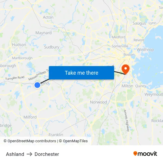 Ashland to Dorchester map