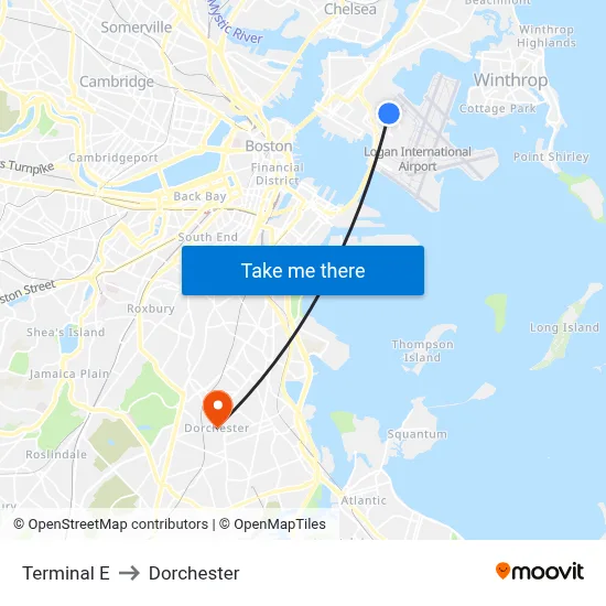 Terminal E to Dorchester map