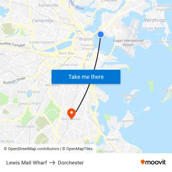 Lewis Mall Wharf to Dorchester map