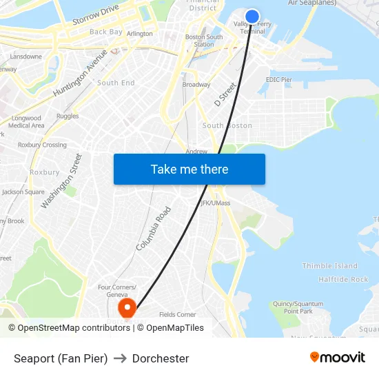 Seaport (Fan Pier) to Dorchester map