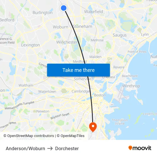 Anderson/Woburn to Dorchester map