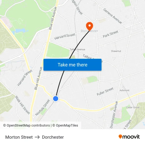 Morton Street to Dorchester map