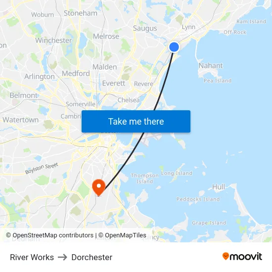 River Works to Dorchester map