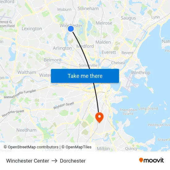 Winchester Center to Dorchester map
