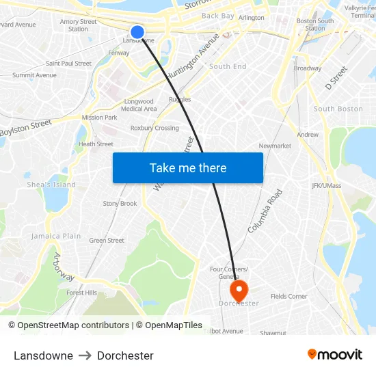 Lansdowne to Dorchester map