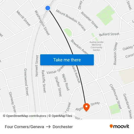 Four Corners/Geneva to Dorchester map