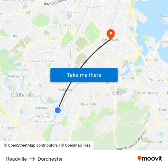 Readville to Dorchester map