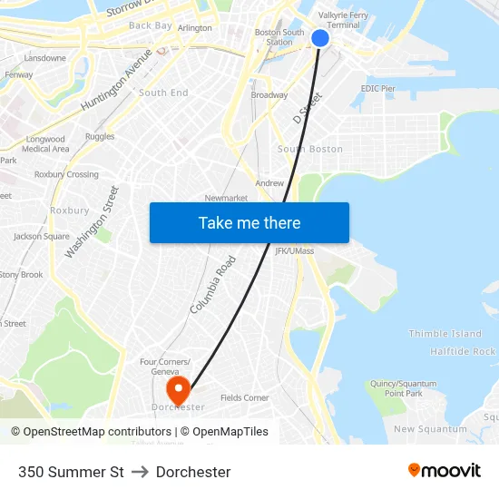 350 Summer St to Dorchester map