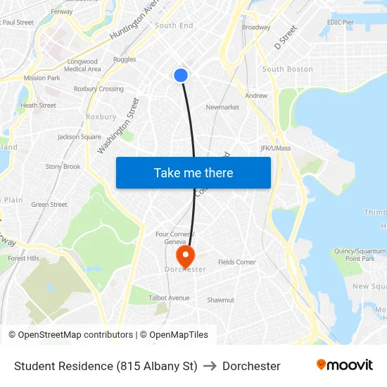 Student Residence (815 Albany St) to Dorchester map