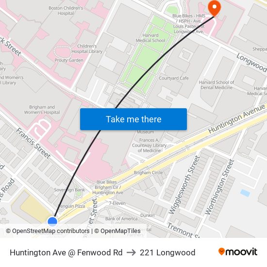 Huntington Ave @ Fenwood Rd to 221 Longwood map