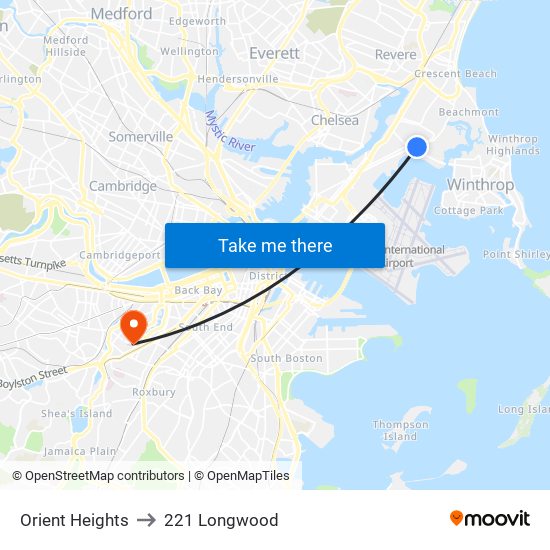 Orient Heights to 221 Longwood map