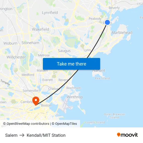 Salem to Kendall/MIT Station map