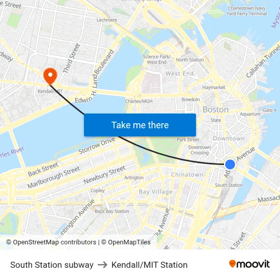 South Station subway to Kendall/MIT Station map
