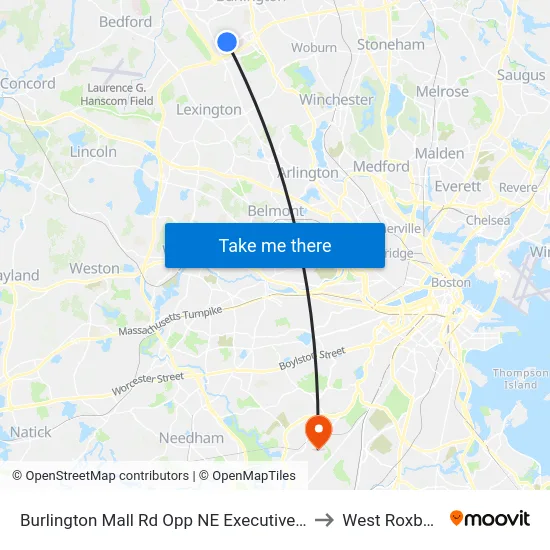 Burlington Mall Rd Opp NE Executive Pk to West Roxbury map