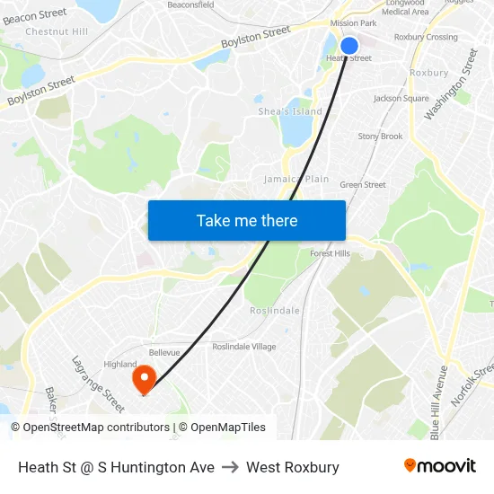 Heath St @ S Huntington Ave to West Roxbury map