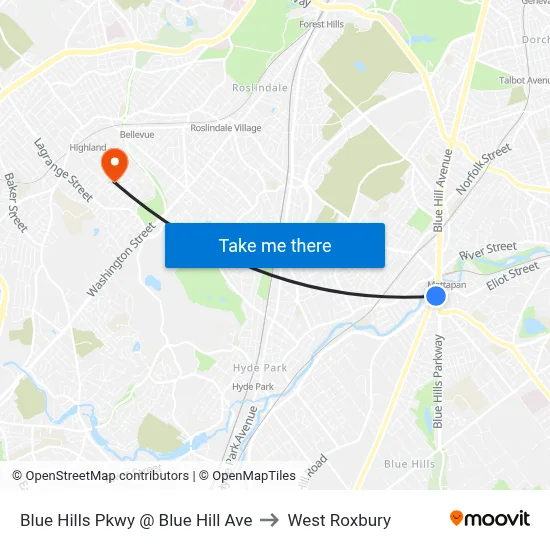 Blue Hills Pkwy @ Blue Hill Ave to West Roxbury map