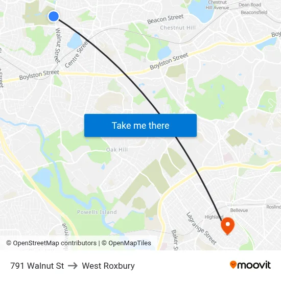 791 Walnut St to West Roxbury map