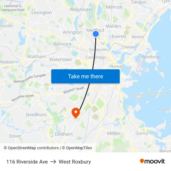 116 Riverside Ave to West Roxbury map
