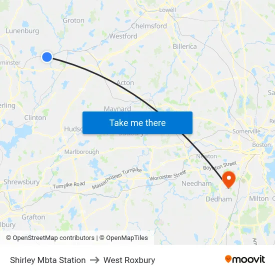 Shirley Mbta Station to West Roxbury map