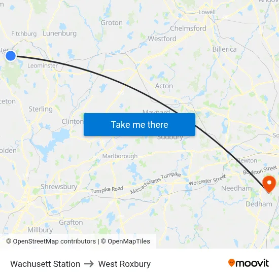 Wachusett Station to West Roxbury map