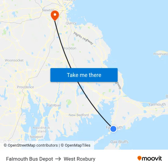 Falmouth Bus Depot to West Roxbury map