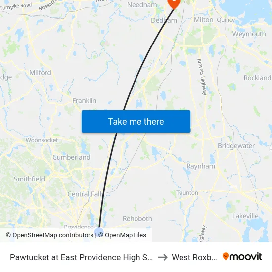 Pawtucket at East Providence High School to West Roxbury map
