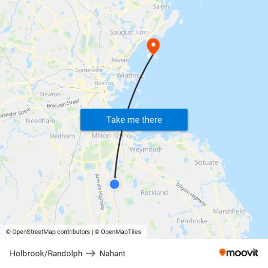 Holbrook/Randolph to Nahant map