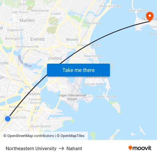Northeastern University to Nahant map