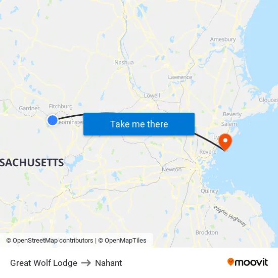 Great Wolf Lodge to Nahant map