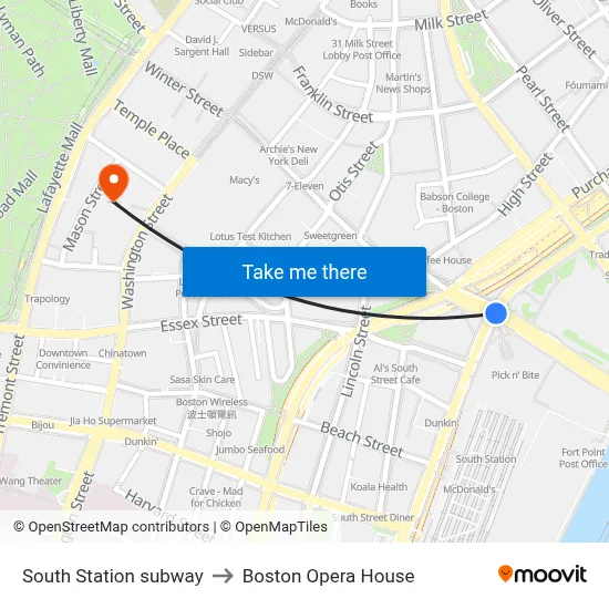 South Station subway to Boston Opera House map