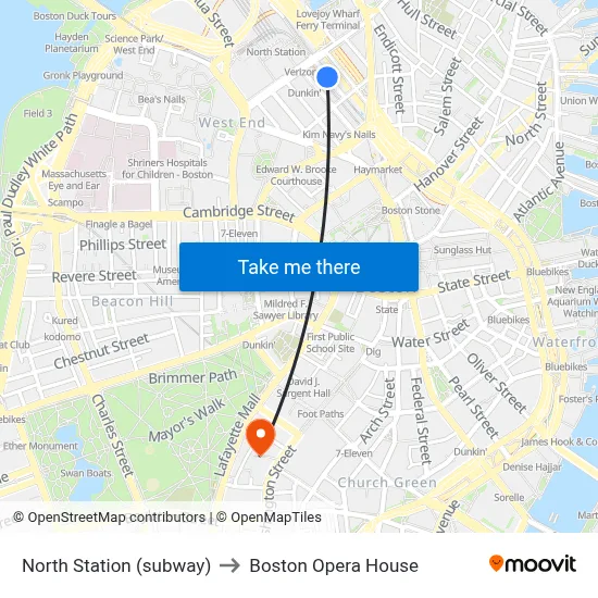 North Station (subway) to Boston Opera House map