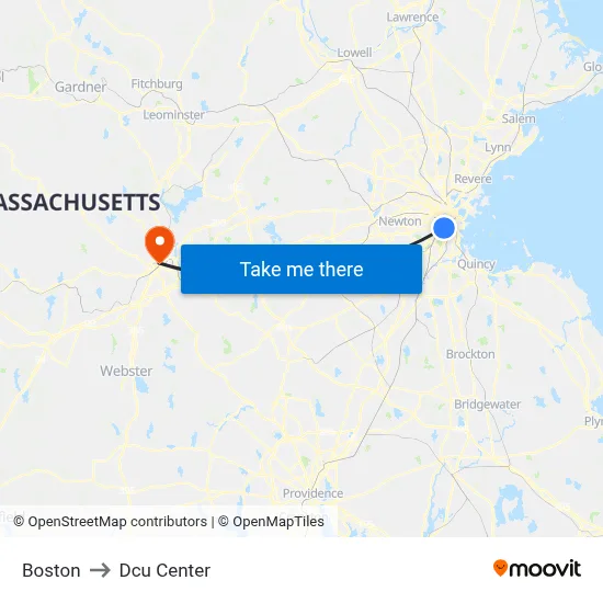 Boston to Dcu Center map