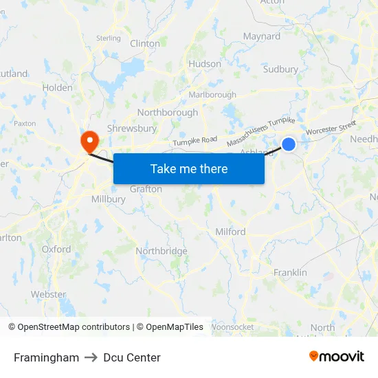 Framingham to Dcu Center map