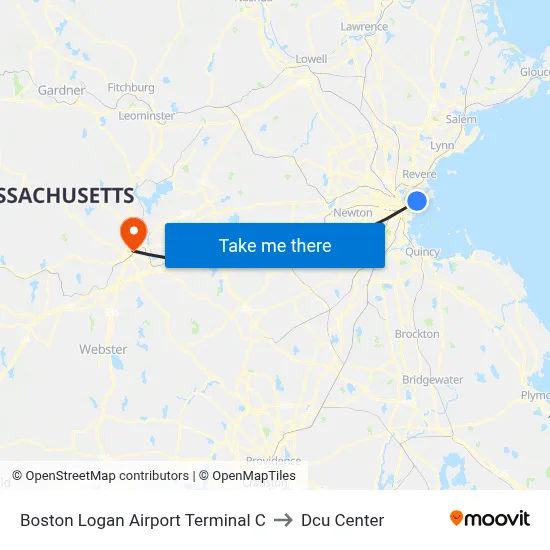 Boston Logan Airport Terminal C to Dcu Center map
