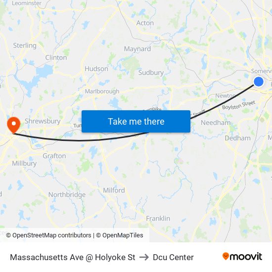 Massachusetts Ave @ Holyoke St to Dcu Center map