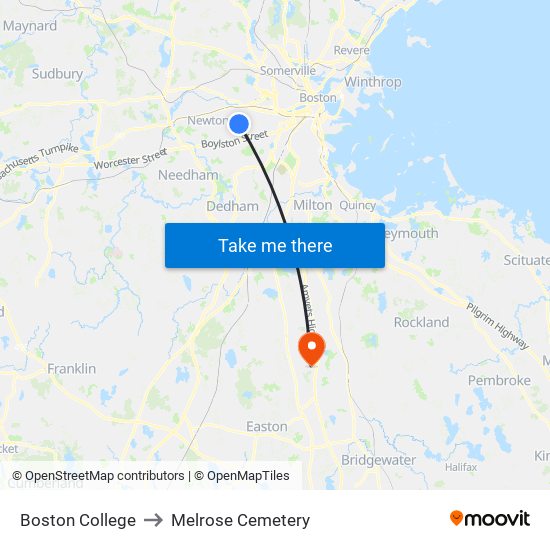 Boston College to Melrose Cemetery map