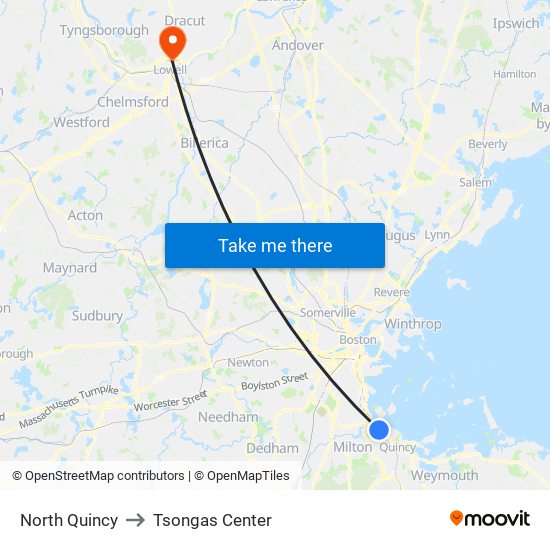 North Quincy to Tsongas Center map