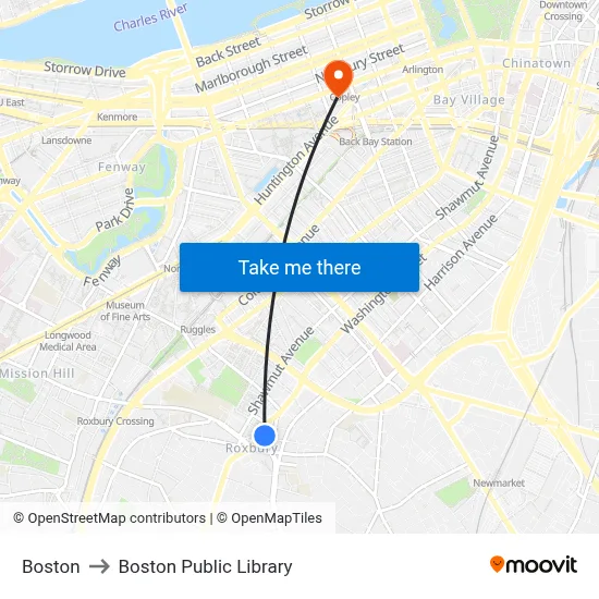 Boston to Boston Public Library map