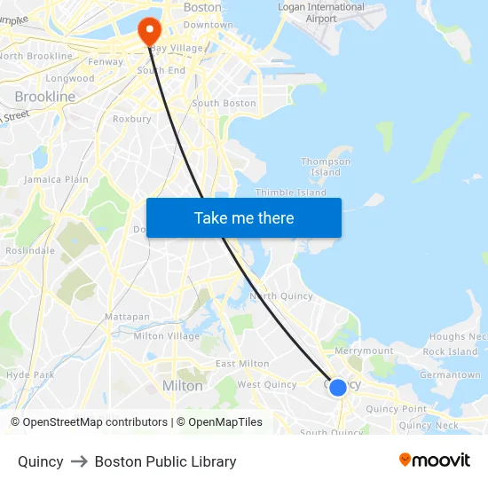 Quincy to Boston Public Library map