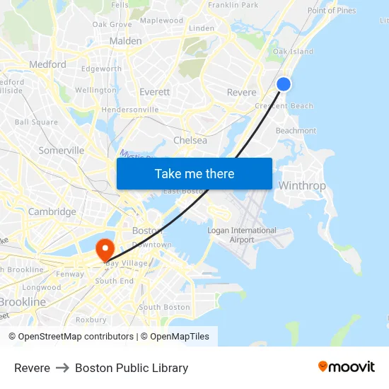 Revere to Boston Public Library map