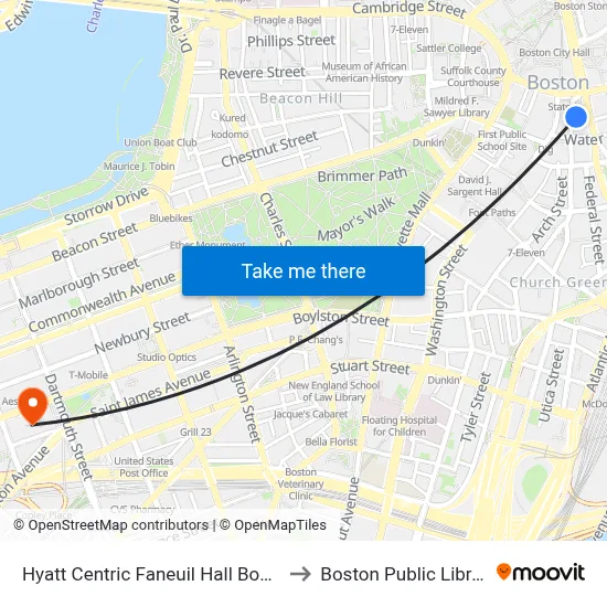 Hyatt Centric Faneuil Hall Boston to Boston Public Library map