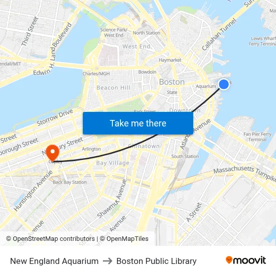 New England Aquarium to Boston Public Library map