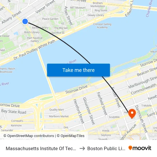 Massachusetts Institute Of Technology to Boston Public Library map