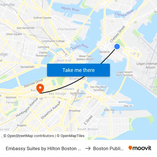 Embassy Suites by Hilton Boston at Logan Airport to Boston Public Library map