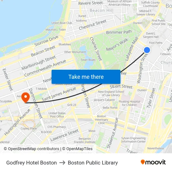 Godfrey Hotel Boston to Boston Public Library map