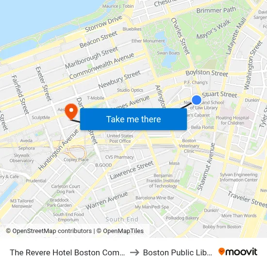 The Revere Hotel Boston Common to Boston Public Library map