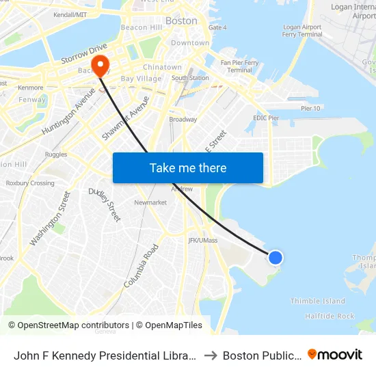 John F Kennedy Presidential Library and Museum to Boston Public Library map