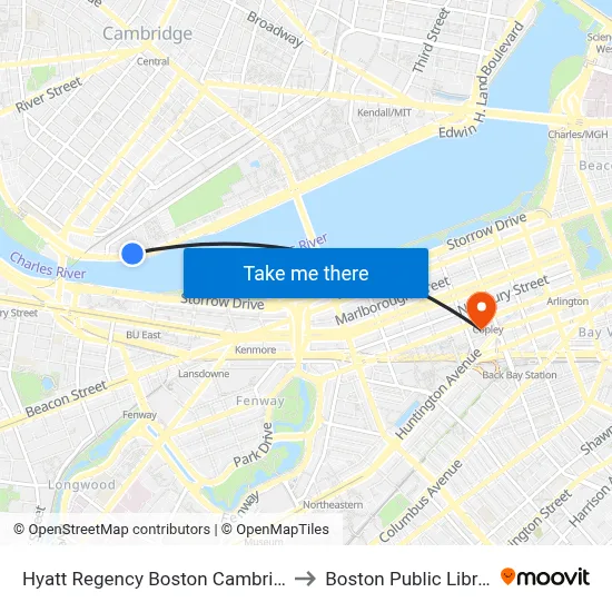 Hyatt Regency Boston Cambridge to Boston Public Library map