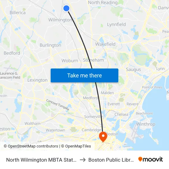 North Wilmington MBTA Station to Boston Public Library map